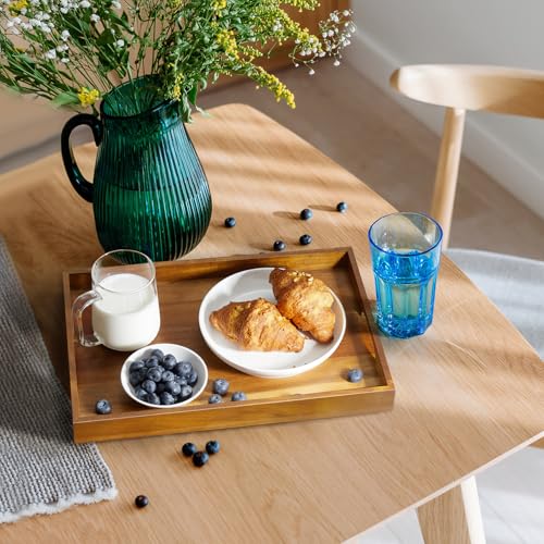 15 Inch Acacia Wood Serving Tray with Handles