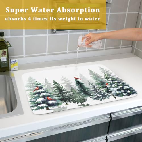 Green Pine Tree Forest Dish Drying Mat for Kitchen Counter
