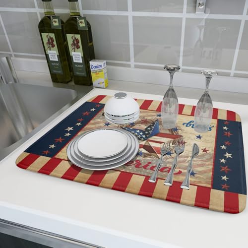 4th of July God Bless Dish Drying Mat for Kitchen Counter
