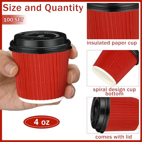 100 Set 4oz Disposable Espresso Coffee Cups with Lids (100 Count)