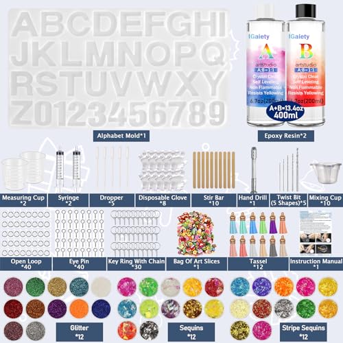 Resin Kit for Beginners with Backward Alphabet Mold (13.4 Ounce)
