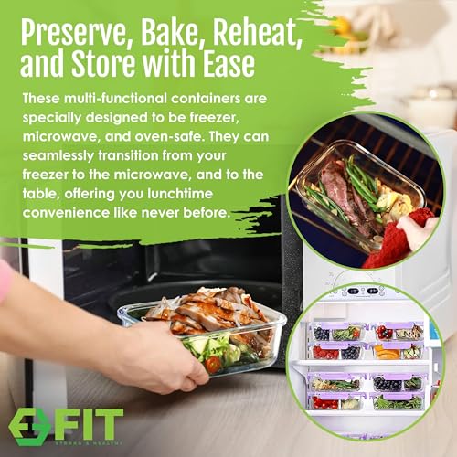 Glass Meal Prep Containers 2 & 3 Compartments with Lids 4 Pack 32 oz (4 Count)