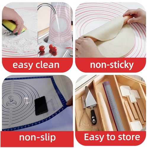 Dough Mat Silicone Baking Mats for Rolling Pastry Kneading Sheet Sourdough Bread Baking Supplies Blue 28x20"0.45mmT