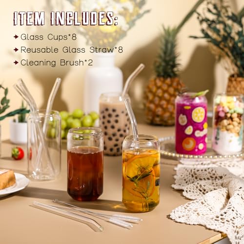 8pcs Set ] Drinking Glasses with Glass Straw (8 Count)
