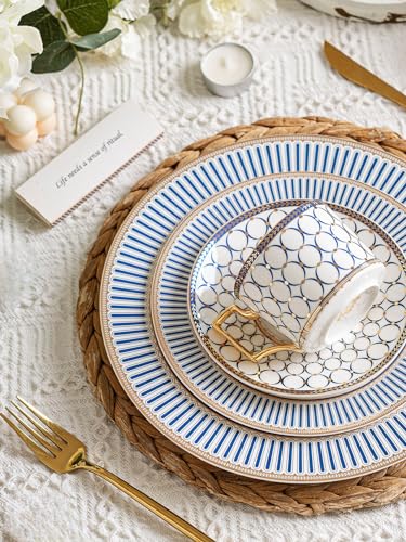 7 Oz Bone China Blue Tea Cup and Saucer Service for 4 (13 Count)