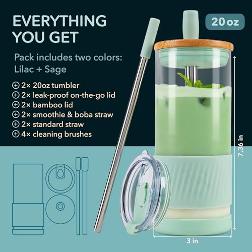 Glass Cups With Lids and Straws (2 Count)