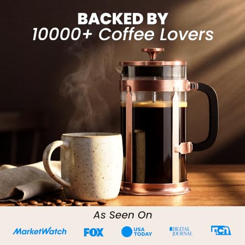 EzDtach Glass French Press Coffee Maker 34oz Copper