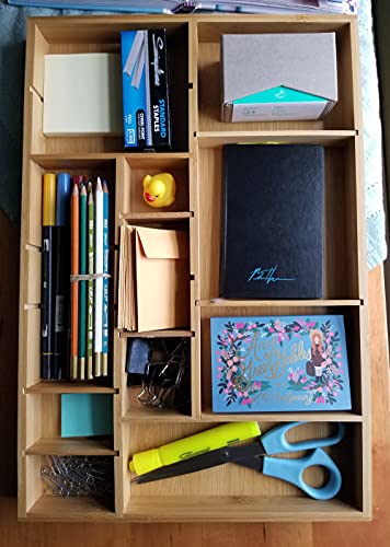 8397 Bamboo Wood Adjustable Drawer Organizer with 6 Removable Dividers