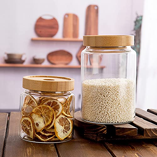 900ML 30Oz Clear Cute Glass Storage Canister Holder with Airtight Bamboo Lid