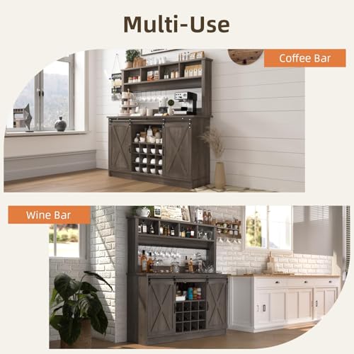 55” Farmhouse Coffee Bar with 4 Tier Storage Hutch
