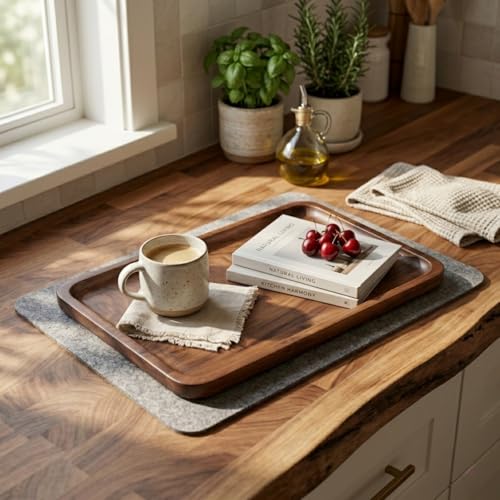 Wood Serving Tray Wooden Decorative Coffee Tea Platter Black Walnut 13.4 x 9 Inches