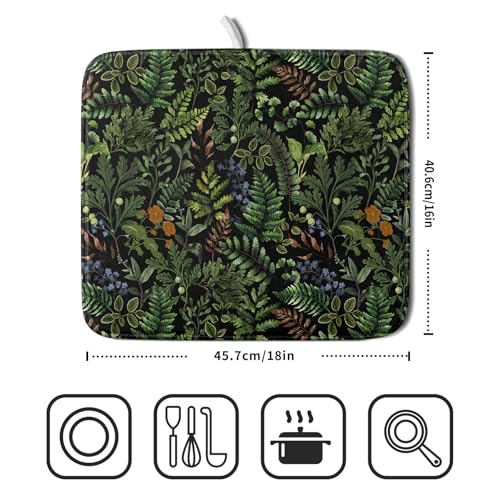 Black Sage Green Plant Dish Drying Mat for Kitchen Counter
