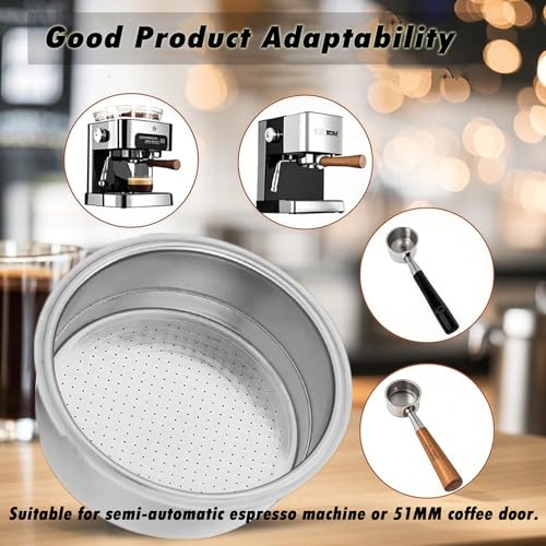 51mm Stainless Steel Coffee Filter Double Layer Filter Basket Stainless Steel Portafilter Basket Espresso Handle Compatible for Portafilter Coffee Machine