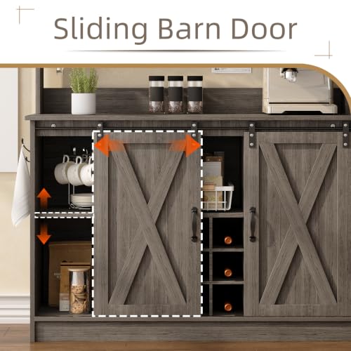 47" Coffee Bar Cabinet with Storage Hutch & Wine Rack