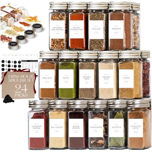Thick Glass Spice Jars With Labels (24 Count)