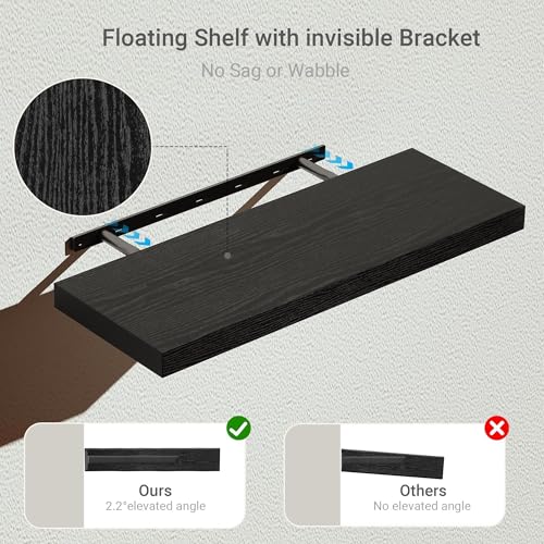 Deep Floating Shelves for Wall 24 inches Long Set of 2 (2 Count)
