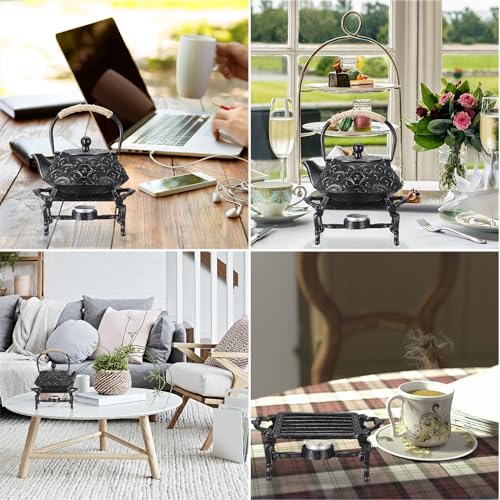 Tea Warmer Cast Iron Tea Pot Warmer with Tealight Candle Holder Sturdy Functional Teapot Warmer Stand for Office Party or Desk RetroTea Pot Heater for Heating Milk