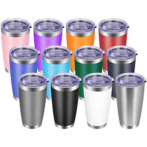 20oz Tumbler with Lid and Straw Stainless Steel Tumbler Cup Bulk Vacuum Insulated Double Wall Travel Coffee Mug Powder Coated Coffee Cup (12 Count)