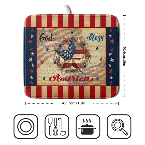 4th of July God Bless Dish Drying Mat for Kitchen Counter