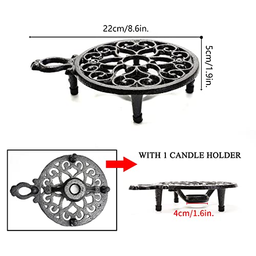 Cast Iron Teapot Warmer Dish Cups Heater Pot Trivet