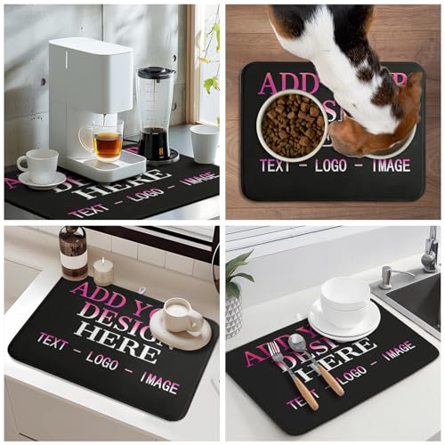 Custom Personalized Dish Drying Mat 18x24 Inch Customized Drying Mats with Picture Text for Kitchen Counter Custom Image Microfiber Absorbent Dishes Pad for Travel Festivals Family Memories Home Decor