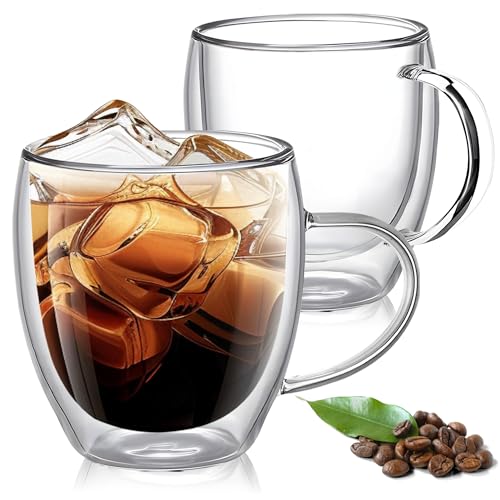 Set of 2 Double Walled Glass Coffee Mugs 6 Ounces Insulated Layer Coffee Cups with Handle Borosilicate Glass Espresso Cup for Hot Beverage (2 Count)