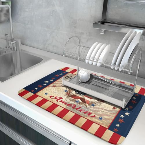 4th of July God Bless Dish Drying Mat for Kitchen Counter