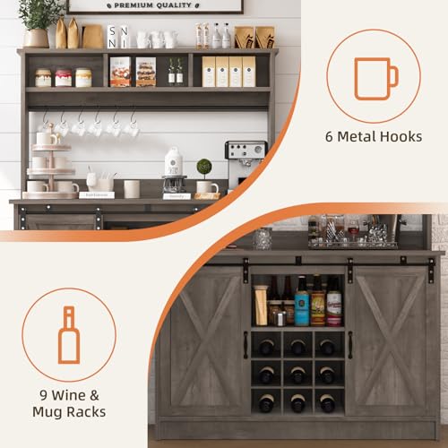 47" Farmhouse Coffee Bar with Storage Hutch & Wine Rack