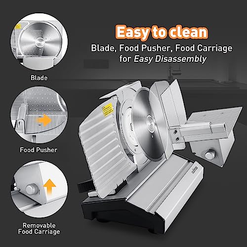 Meat Slicer CUSIMAX Electric Deli Meat Slicer with 2 Removable 8.7''Stainless Steel Blades (2 Count (Blades))