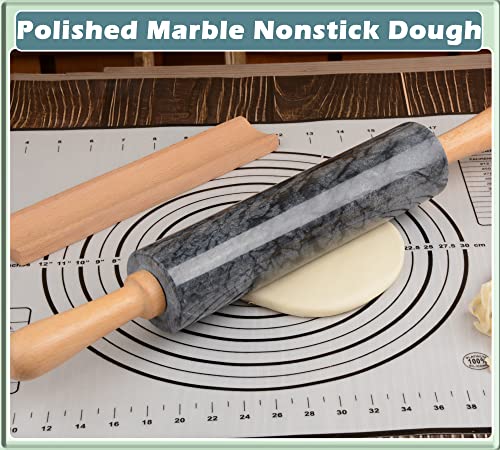 Marble Rolling Pin with Wooden Cradle Thick Handle Set for Baking