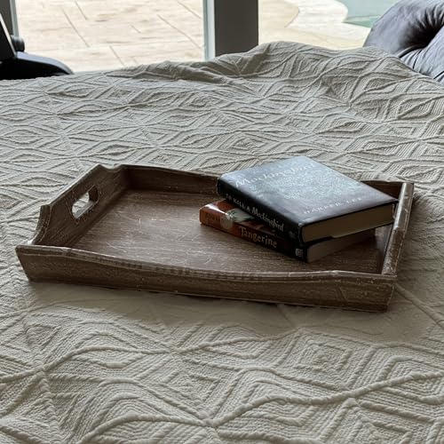 Wooden Tray 17"x13"x2" Stylish Rustic Farmhouse Decor Serving Platter & Coffee Table Tray