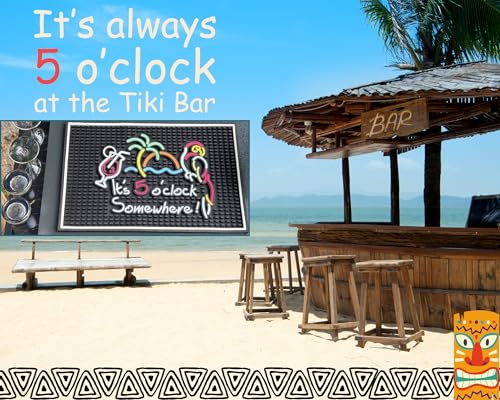 It's 5 O'Clock Somewhere Sign Rubber Bar Mats for Bartending 18x12 in