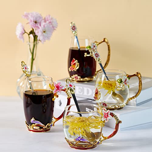 Tea Cup Glass Coffee Mugs (2 Count)