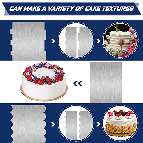 3 Pcs 12 Inch Cake Scraper Smoother Stainless Steel Cake Scraper Metal Large Double Sided Patterned Edge Decorating Comb Icing Smoother for Mousse Butter Cream Dessert Decoration (3 Count)
