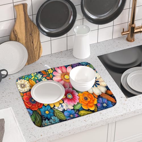 Boho Flower Dish Drying Mat