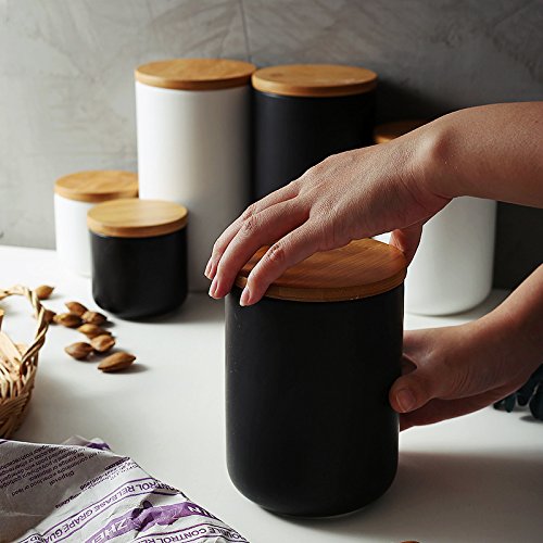 Ceramic Food Storage Jar Canister Modern Design Food Canisters with Airtight Seal Bamboo Lid