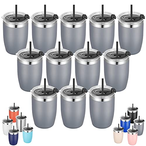 Stainless Steel 12 oz Tumblers bulk Vacuum Insulated Double Wall Travel Tumbler with Lid and Straw Reusable Tumbler (12 Count)