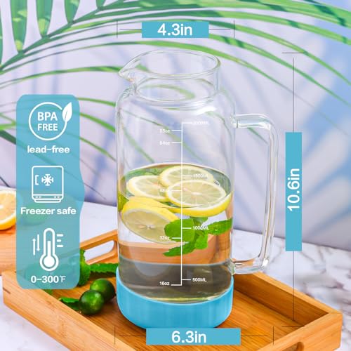 68oz Glass Pitcher with Lid and Handle for Fridge