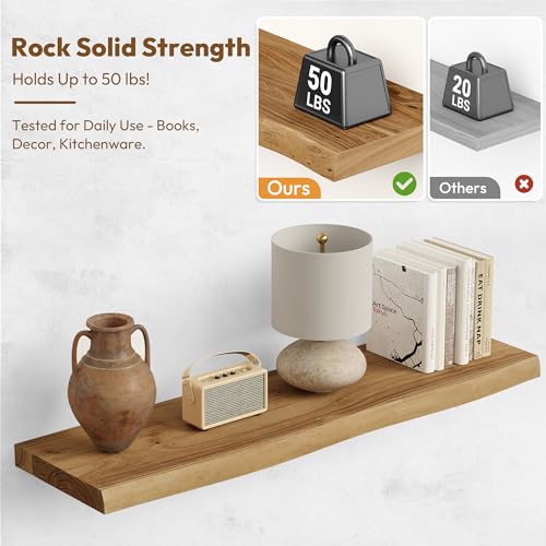 Wood Floating Shelves Live Edge 32” Set of 2 (2 Count)