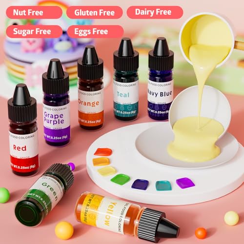 Gel Food Coloring Rainbow Edible Food Dye Set for Baking Royal Icing Cookie Supplies Gluten Free 7x6g Food Grade Liquid Food Color Kit