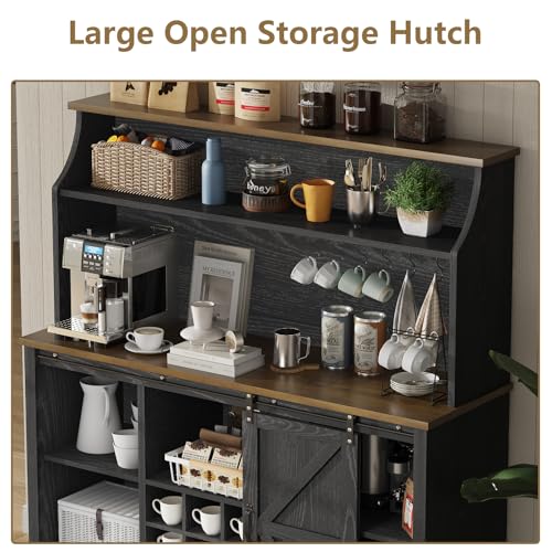 55" Farmhouse Coffee Bar Cabinet with 3 Tier Storage Hutch