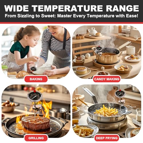 Glow-in-The-Dark Candy Thermometer Waterproof IP67-9" Deep Fry & Candy Thermometer with Pot Clip – High-Heat, Waterproof for Oil, BBQ, Candle Making，Black