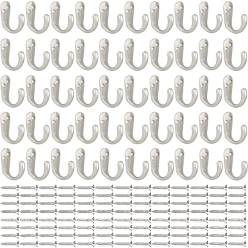 50PCS Coat Hooks Wall Mounted Silvery Single Prong Robe Hook (50 Count)