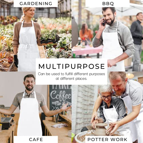 Bulk Apron for Women Men with Pockets Cotton Kitchen Cooking Long Chef Aprons White 35x27 Inches Pack of 10 (10 Count)