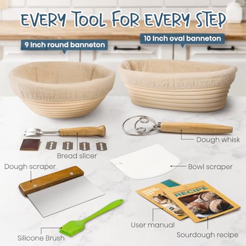 Sourdough Starter Kit with Banneton Bread Proofing Baskets (2 Count)