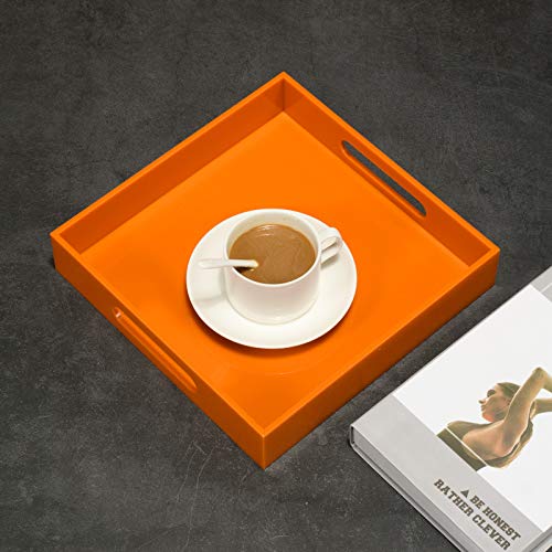 Orange Sturdy Acrylic Serving Tray with Handles