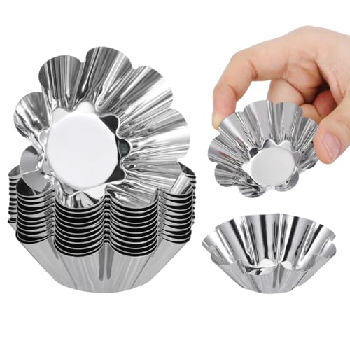 12 pack Flower Tart Pans Non Stick Tart Mold Set 2.40 X 2.40 X 0.90 in Reusable Bakeware for Egg Mini Cupcake Muffin Diy Desserts Kitchen and Party Baking
