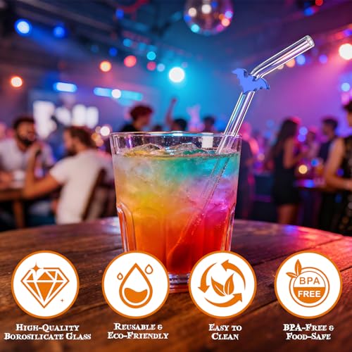 Blue Bat Drinking Straws with Glass Charms (8 Count)