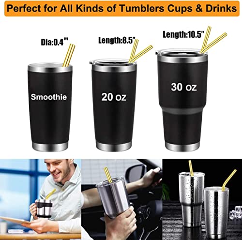 6 Pack Gold 0.4" Wide Bore Reusable Stainless Steel Smoothie Straws (4 Count)