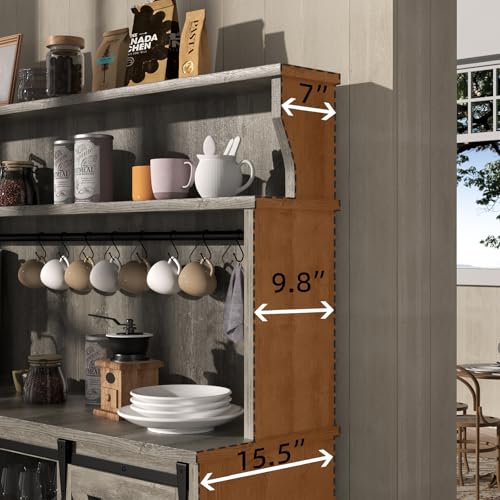 55'' Farmhouse Coffee Bar Cabinet with 3 Tier Storage Hutch